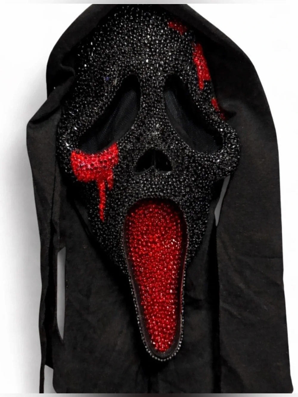 Red & Jet Black Crystal Diamond Sparkly Ghost Face Scream Horror Mask New